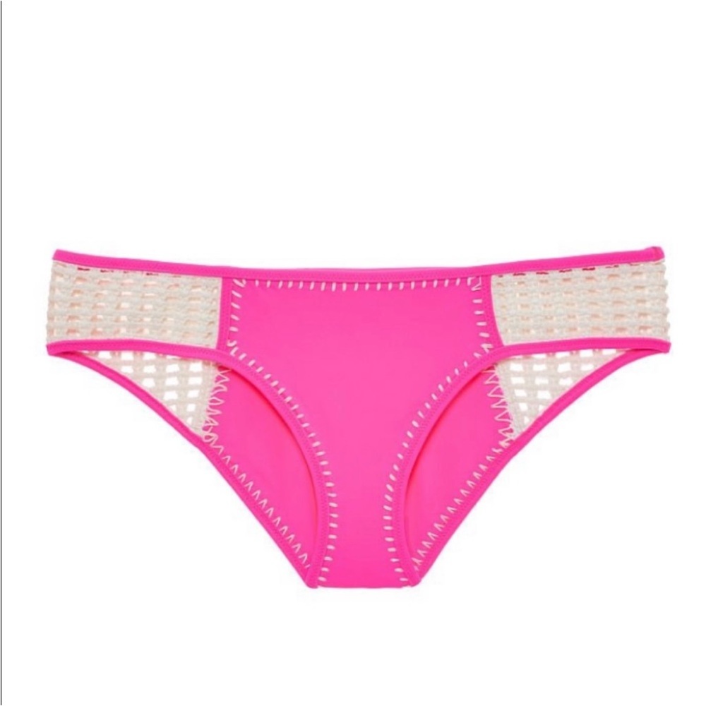 Victoria's Secret Bright Pink Bikini Bottom with Crochet Accents
